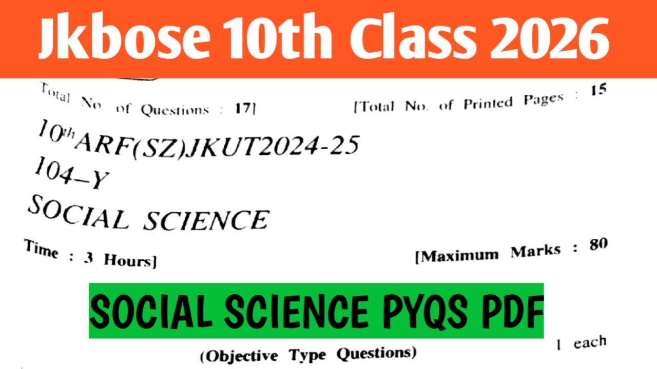 Jkbose 10th class Social Science Previous Year Question Papers XYZ Series Pdf Available Now